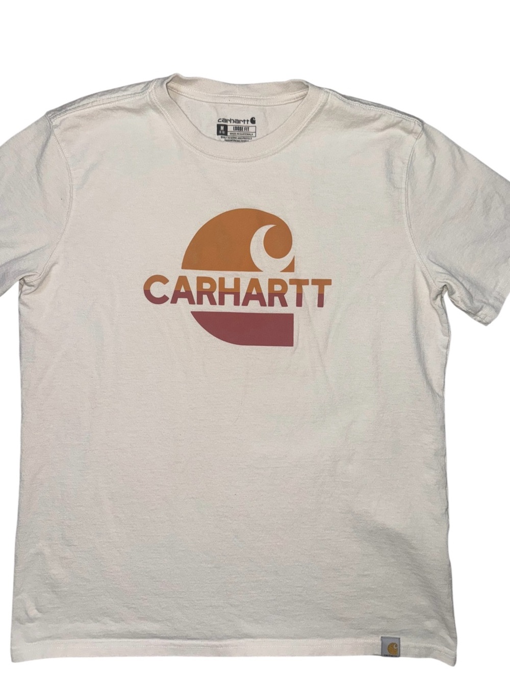 Carhartt Women’s M 8-10 Loose Fit Logo Graphic T-Shirt Cream 100% Cotton